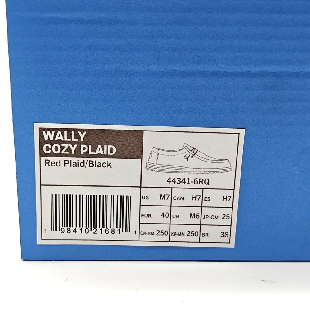HEYDUDE Wally Cozy Plaid Men's Size 7 Red Plaid Black Slip On Shoes 44341-6RQ